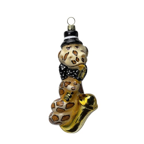 Ялинкова іграшка Символ року Komozja Змія з саксофоном жовто-коричнева