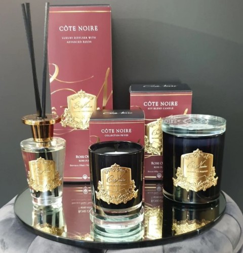 Аромасвічка Cote Noire 75г Троянда Oud золото з кришталевою кришкою