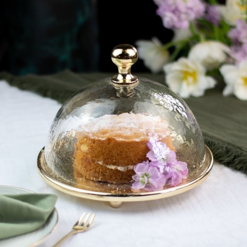 Подставка для торта Culinary Concepts Hammered со стеклянной крышкой золота Д24