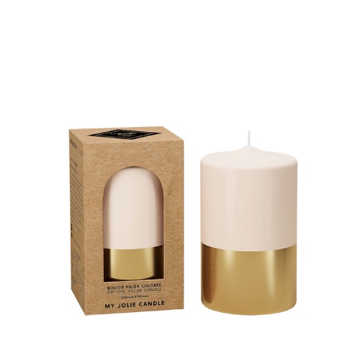 Свеча Myjoliecandle Цилиндр бежево-золотая 6х10