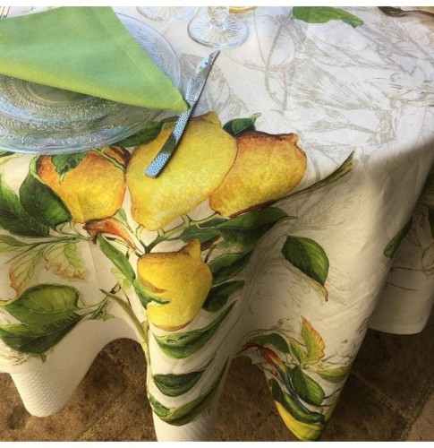 Скатертина на стіл Tessitura Toscana лляна Limoncello кругла Д170
