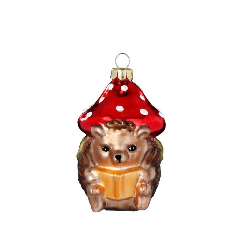 Елочная игрушка Inge Glas Ежик с книгой и мухомором В8