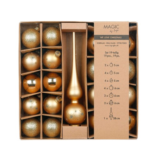 Новогодние шары Inge Glas х19 с верхушкой золотые