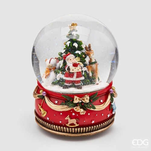 Снежный шар музыкальный EDG Санта с оленями возле елки LED В21