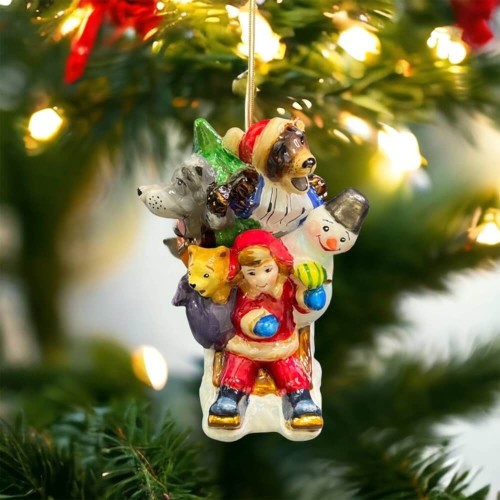 Ялинкова іграшка Komozja Дитина та звірятка на санках