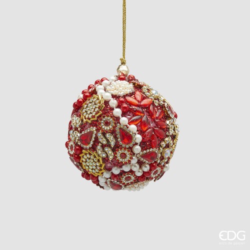 Новогодний шар EDG Драгоценности с жемчужинами красный