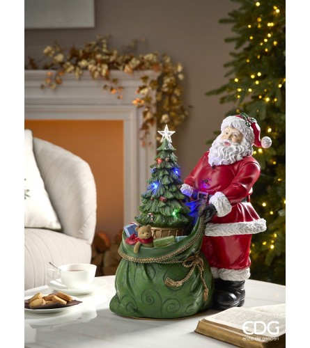 Новогодняя статуэтка EDG анимационная Санта с елкой в мешке В47
