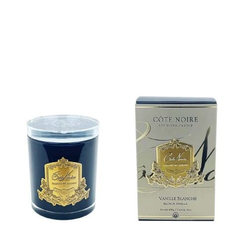 Аромасвічка Cote Noire 450г Ароматна ваніль золото з кришталевою кришкою