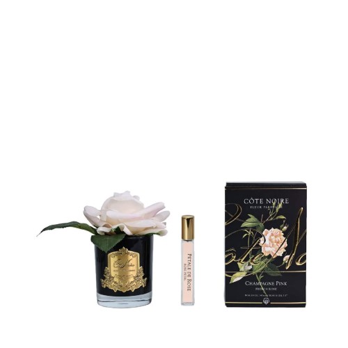 Аромадифузор Cote Noire Flower французька троянда рожеве шампанське в чорній вазі New