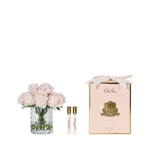 Аромадифузор Cote Noire Herringbone Троянди світло-рожеві у прозорій вазі золото 2 парфюми