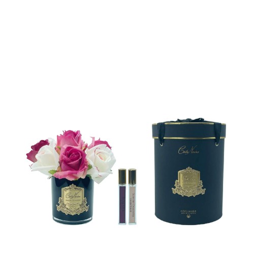 Аромадифузор Cote Noire Flower New Premium Букет троянд рожеві та білі в чорній вазі золото