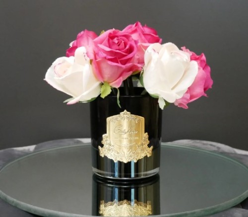 Аромадифузор Cote Noire Flower New Premium Букет троянд рожеві та білі в чорній вазі золото