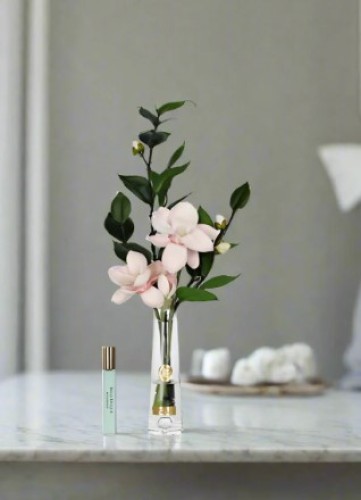 Аромадифузор Cote Noire Букет магнолій рожеві в прозорій вазі срібло