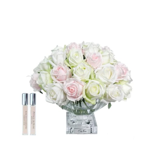 Аромадифузор Cote Noire Luxury Centrepiece 37 троянд світло-рожеві, біло-зелені у прозорій вазі