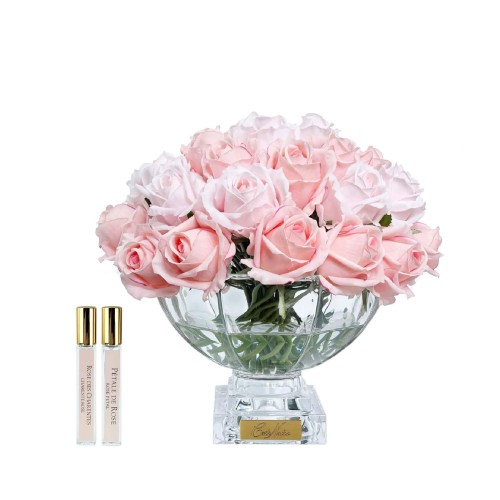 Аромадифузор Cote Noire Luxury Centrepiece 37 троянд рожеві в прозорій вазі золото