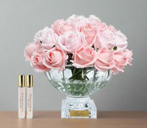 Аромадифузор Cote Noire Luxury Centrepiece 37 троянд рожеві в прозорій вазі золото