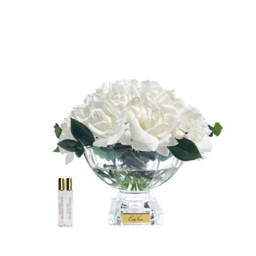 Аромадифузор Cote Noire Luxury Centrepiece Троянди білі айворі у прозорій вазі золото