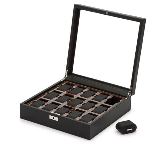 Шкатулка для часов WOLF Roadster 15 отделений 33х32х10 черная
