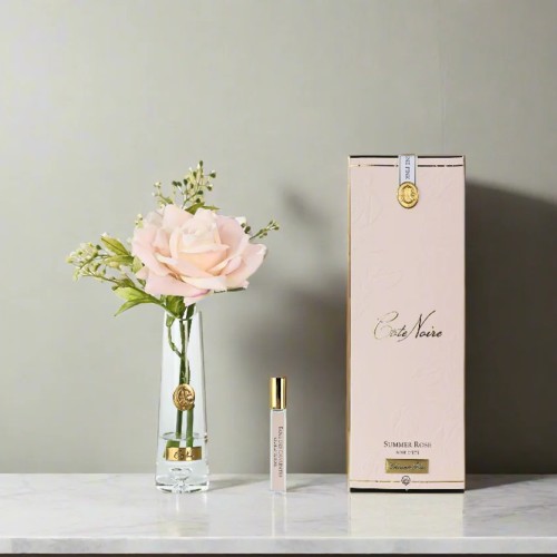 Аромадифузор Cote Noire New Літня троянда рожеве шампанське в прозорій вазі золото 1 парфум