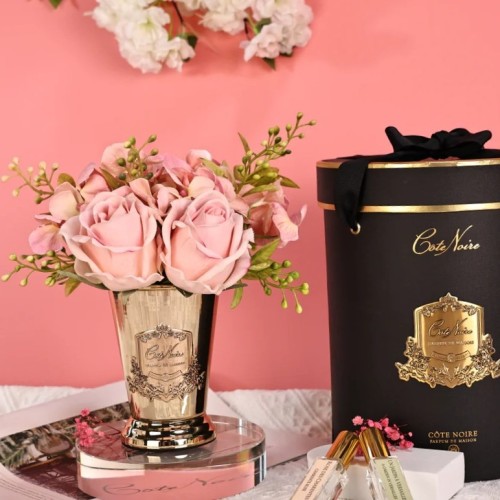 Аромадифузор Cote Noire Flower New Літній букет вишнево-рожевий у золотій вазі 2 парфуми