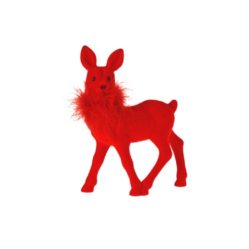 Новогодняя статуэтка ZELENA Оленёнок бархатный красный В23