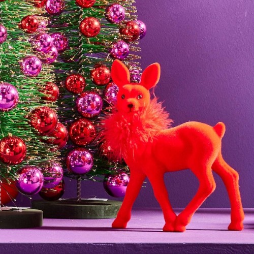 Новогодняя статуэтка ZELENA Оленёнок бархатный красный В23