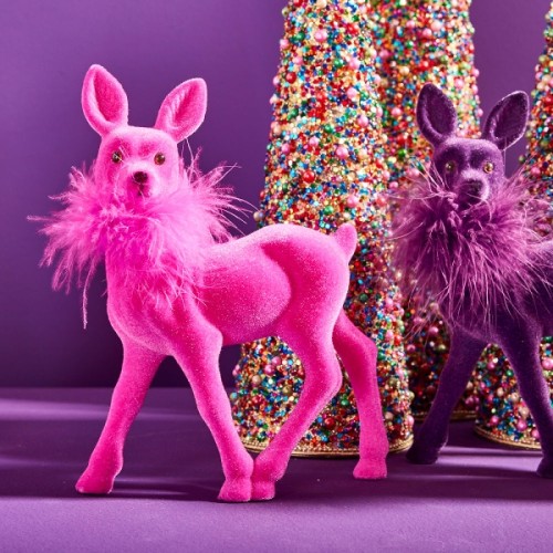 Новорічна статуетка ZELENA Оленя оксамитове рожеве В23