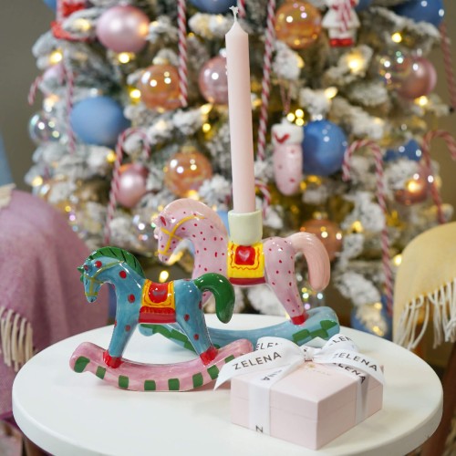 Статуетка Символ року ZELENA Кінь-гойдалка керамічна блакитна Д17