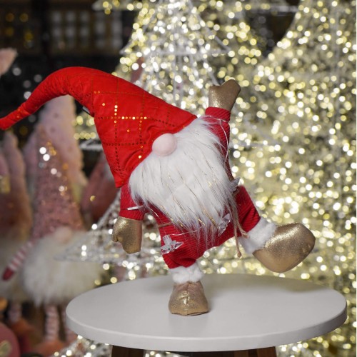 Новогодняя статуэтка ZELENA Гном в вязаной красной шапке LED В52
