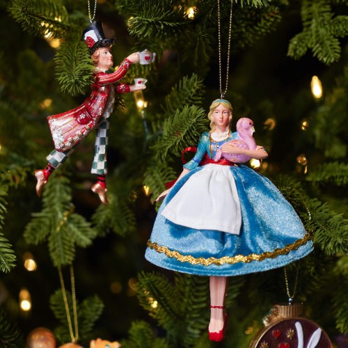 Елочная игрушка Gisela Graham Герои сказок Алиса в бархатной юбке с фламинго В14