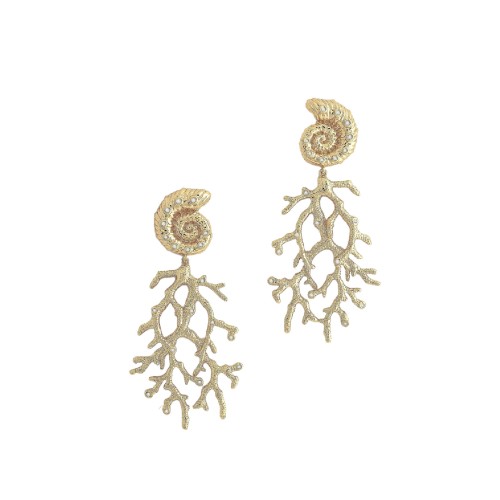 Сережки Anabel Aram Ocean Ракушка с кораллом золотые