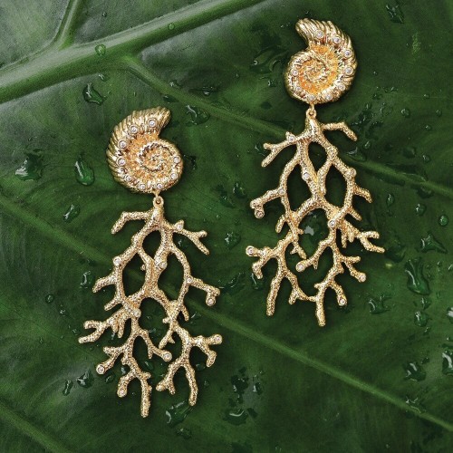 Сережки Anabel Aram Ocean Ракушка с кораллом золотые