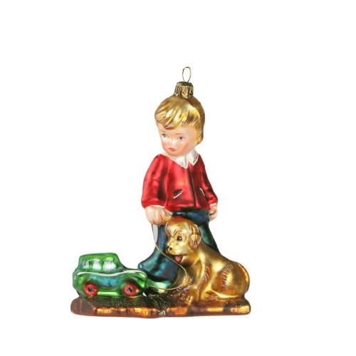 Ялинкова іграшка Komozja Хлопчик з машинкою та собакою