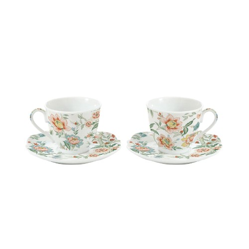 Набор фарфоровых чашок Easy Life Zen Garden White с блюдцем 225мл х2