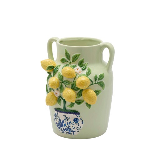 Ваза керамическая EDG с ручками Лимоны зеленая В30