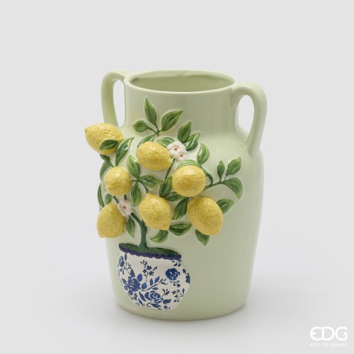 Ваза керамическая EDG с ручками Лимоны зеленая В30