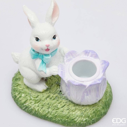 Подсвечник EDG Кролик с тюльпаном голубой В10
