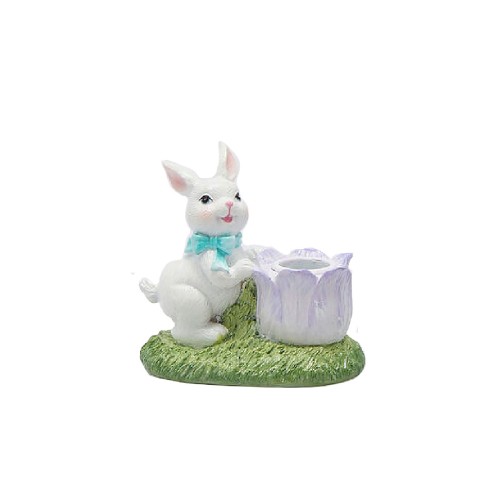 Подсвечник EDG Кролик с тюльпаном голубой В10