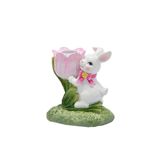 Подсвечник EDG Кролик с тюльпаном розовый В10
