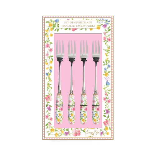 Десертные вилки Easy Life Happy Easter с фарфоровыми ручками х4
