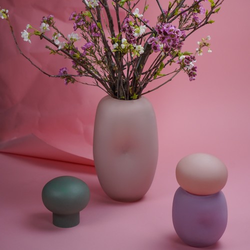 Ваза декоративная EDG с крышкой стеклянная розовая В34