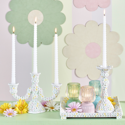 Свічник EDG Маргаритки білий на три свічки В20