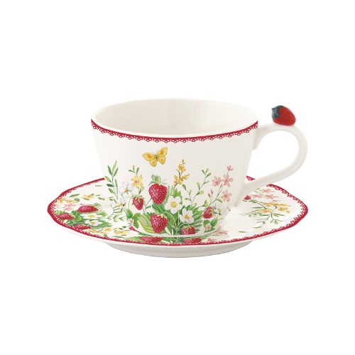 Чашка фарфоровая Easy Life Jardin des Fraises с блюдцем 240мл