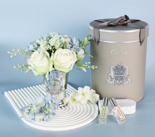 Аромадифузор Cote Noire Flower New Літній букет біло-блакитний у срібній вазі 2 парфуми