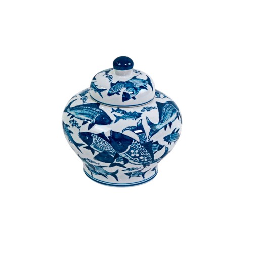 Ваза фарфоровая ZELENA Рыбы с крышкой В25