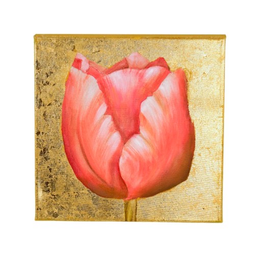 Настенное панно ZELENA холст Тюльпан светло-розовый, золотой 30х30
