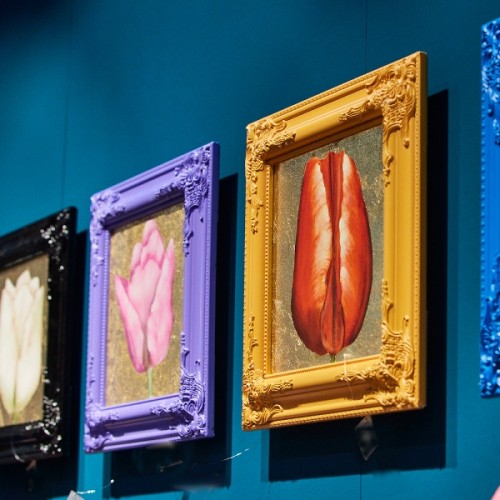 Настенное панно ZELENA холст Тюльпан красно-золотой 30х30