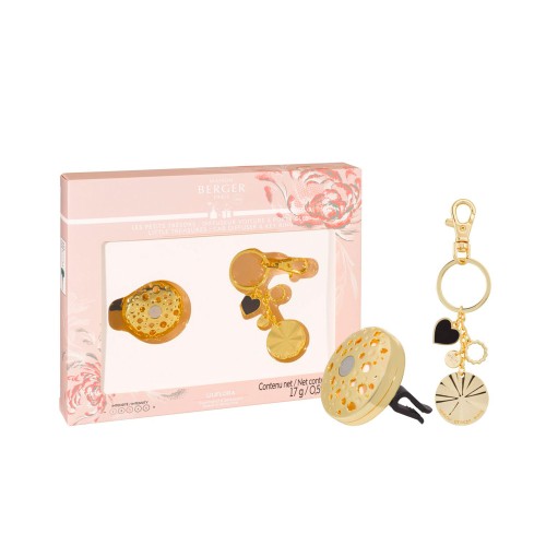 Набор Maison Berger Маленькие сокровища аромадиффузор для авто Ophelia Liliflora и брелок золотой