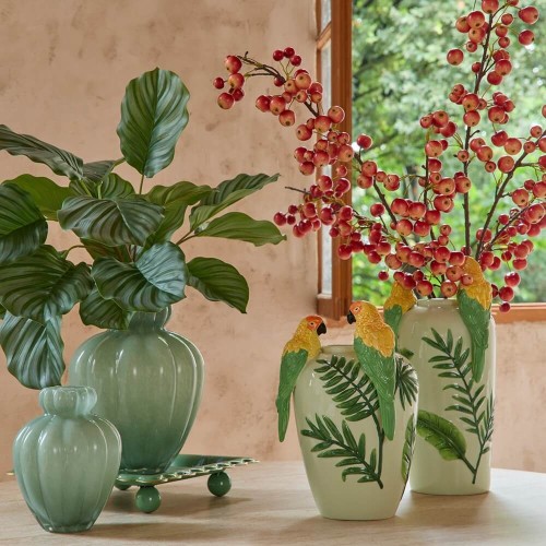 Ваза керамическая EDG Попугаи зеленая В39