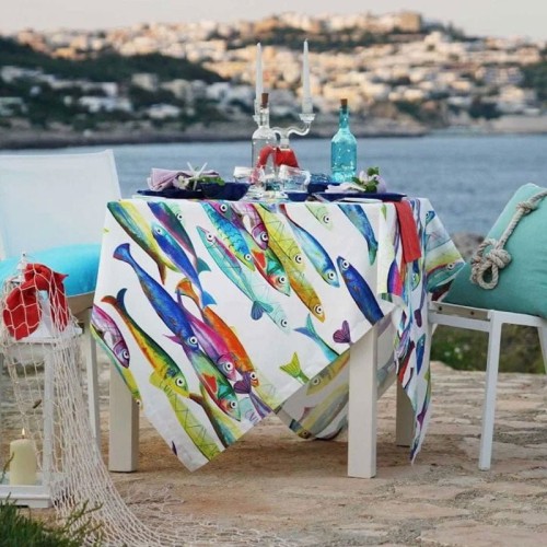 Скатертина на стіл Tessitura Toscana бавовняна Poisson Bleu 270х170